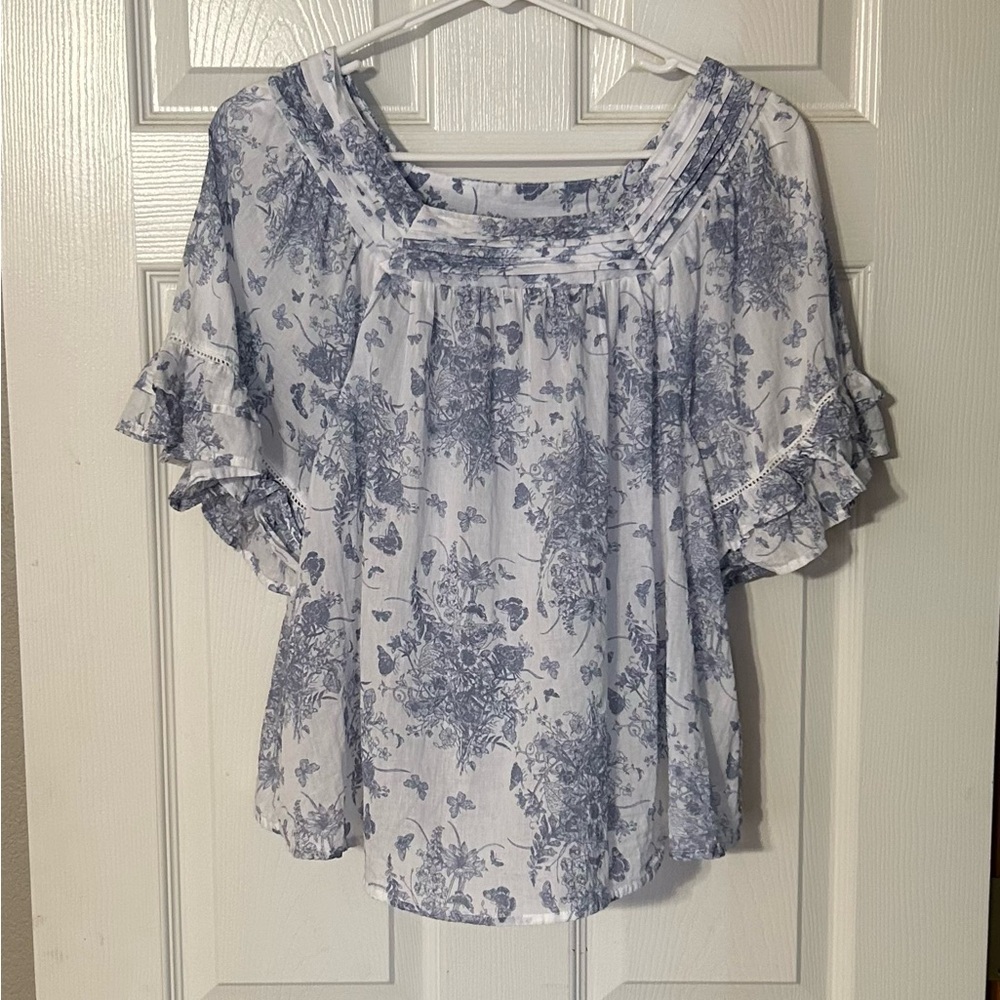 Intro. Blue Cotton Floral Blouse‎